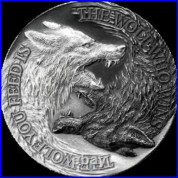 2021 Niue $2.00 Two Wolves (32mm) high relief -1oz. 999 silver coin withOMP