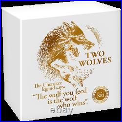 2021 Niue $2.00 Two Wolves (32mm) high relief -1oz. 999 silver coin withOMP