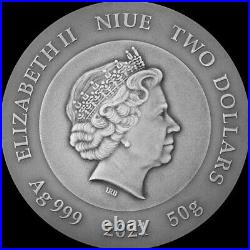 2021 Niue $2 Crypto Mining 50g. 999 Silver Antiqued Coin 500 Mintage