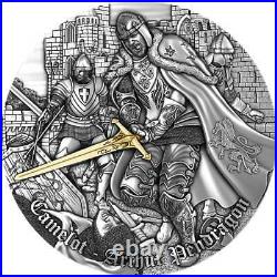 2021 Niue 2 Ounce Camelot Arthur Pendragon High Relief Gilded Silver Coin