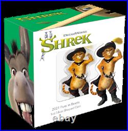 2021 Niue $2 Shrek Puss In Boots Shaped 1 oz. 999 Silver Coin 1,000 Made