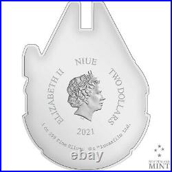 2021 Niue $2 Star Wars Millennium Falcon Shaped 1 oz Silver Coin 5,000 Made