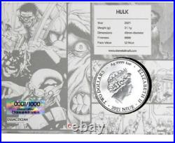 2021 Niue $2 THE HULK DC/Marvel 1 oz. 999 silver colorized coin in card