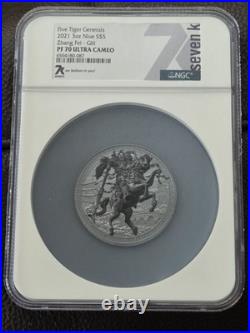 2021 Niue 3oz Silver $5 Five Tiger Generals Zhang Fei Gilt NGC PF70 Ultra Cameo