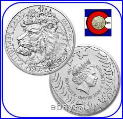 2021 Niue Czech Republic Lion 0.999 2 oz Silver BU Coin in Capsule