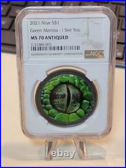 2021 Niue Do You Know Me Green Mamba Snake 1/2oz Silver Coin NGC MS 70