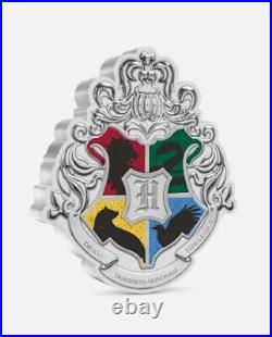 2021 Niue Harry Potter Hogwarts School Crest Shaped 1 oz. 999 Silver Proof Coin