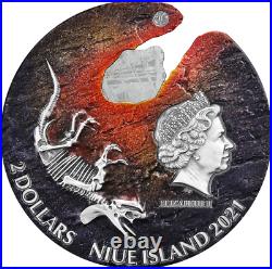 2021 Niue Impact Moments Meteorite 2 oz. 999 Silver HR Coin Germania Dinosaur