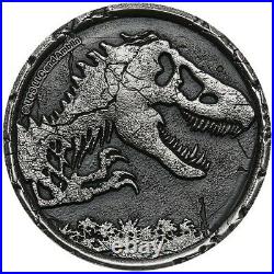 2021 Niue Jurassic World 2oz High Relief Antiqued Silver Coin Park T-Rex