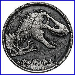 2021 Niue Jurassic World Cracked High Relief 2 oz Silver Antiqued $5 Coin GEM BU
