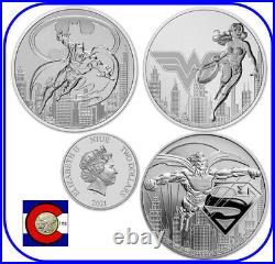 2021 Niue Justice League 3 1 oz Silver Coins Batman, Wonder Woman, Superman