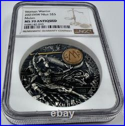 2021 Niue MULAN 3rd Issue Woman Warrior Series 2 Oz UHR Silver Coin $5 NGC MS 70