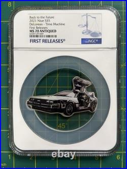 2021 Niue S$5 Back To The Future Delorean Time Machine 2 Oz FR NGC MS70 Antiqued 2021 Niue S$5 Back To The Future Delorean Time Machine 2 Oz FR NGC MS70 Antiqued