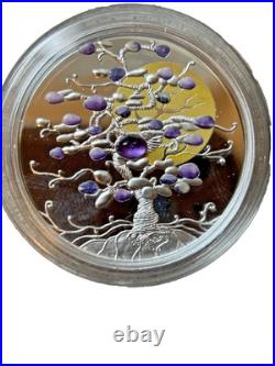 2021 Niue Tree of Luck $1 Amethyst Gemstone 1 Oz Silver Coin Proof ULTRA RARE