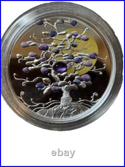 2021 Niue Tree of Luck $1 Amethyst Gemstone 1 Oz Silver Coin Proof ULTRA RARE