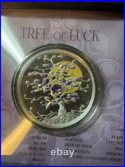 2021 Niue Tree of Luck $1 Amethyst Gemstone 1 Oz Silver Coin Proof ULTRA RARE