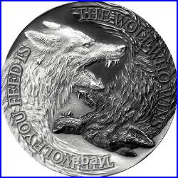 2021 Niue Two Wolves 1 oz. 999 Silver $2 Coin Antiqued High Relief Mintage 999