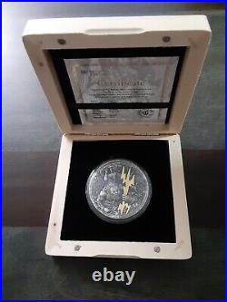 2021 Niue ZEUS Gods 2 Oz Antique Finish with Gold Gilding Silver Coin Excellent