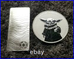 2021 Star Wars Grogu Baby Yoda & Beskar Bar 1 oz. 999 Silver BU Niue
