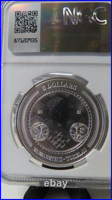 2021 TOKELAU Chronos Clock Time Silver 1oz NGC MS69. Low Population Graded