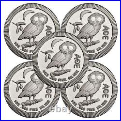2022 1 oz Niue Silver Athena Owl Stackable Coin (BU Lot of 5)