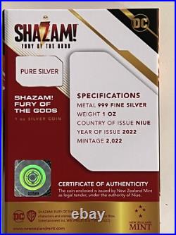 2022 1oz FINE SILVER PROOF COLORIZED COIN. DC/WB- SHAZAM! FURY OF THE GODS