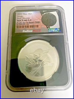 2022 $2 NIUE 1 oz SILVER STAR WARS GROGU NGC MS9.9 BULLION PLUS FILM SERIES CELL