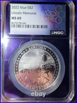 2022 Lincoln Memorial 1oz. 999 Silver Coin Niue $2 Graded MS 69 NGC Purple Core 2022 Lincoln Memorial 1oz. 999 Silver Coin Niue $2 Graded MS 69 NGC Purple Core