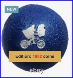 2022 NIUE 1oz Silver ET E. T. Bicycle Over The Moon Sphere Spherical Low COA # 4