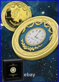 2022 NIUE Faberge Art Blue Table Clock Coin Colorized 1 oz. 999 Silver Box/COA 2022 NIUE Faberge Art Blue Table Clock Coin Colorized 1 oz. 999 Silver Box/COA