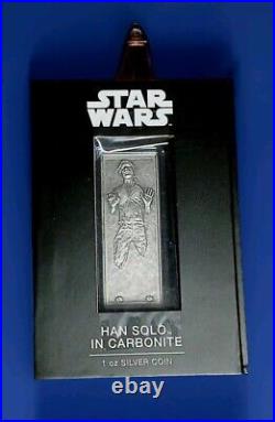 2022 NIUE STAR WARS HAN SOLO CARBONITE BAR 1 oz SILVER $2 PROOF COIN OGP