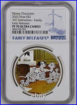 2022 Niue $2 Disney 101 Dalmatians Family 1oz Silver Coin NGC PR70 UC ER OGP B13