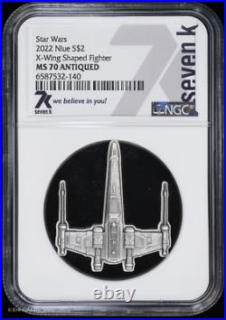 2022 Niue $2 Star Wars X-Wing Shaped Fighter 1 oz Silver Coin NGC MS 70 Antiqued