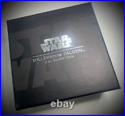 2022 Niue 3oz Star Wars Millennium Falcon Shaped. 999 Fine Silver Coin + Box/COA