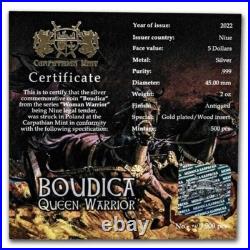 2022 Niue Boudica Woman Warrior 2 oz 999 Silver Antique Coin Mintage 500