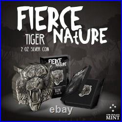 2022 Niue Fierce Nature Tiger 2 oz Silver Antiqued Shaped Coin with Mintage 2000