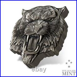 2022 Niue Fierce Nature Tiger 2 oz Silver Antiqued Shaped Coin with Mintage 2000