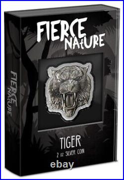 2022 Niue Fierce Nature Tiger 2 oz Silver Antiqued Shaped Coin with Mintage 2000