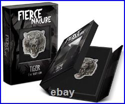 2022 Niue Fierce Nature Tiger 2 oz Silver Antiqued Shaped Coin with Mintage 2000