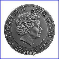 2022 Niue Hebrew Calendar High Relief 2 oz Silver Antiqued $2 Coin OGP