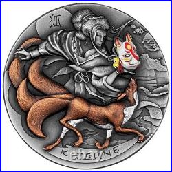 2022 Niue Kitsune 2oz Silver High Relief Coin Antiqued with Mintage of 500