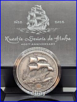 2022 Niue Nuestra Senora de Atocha 2oz Silver Antiqued Coin with real Atocha inlay