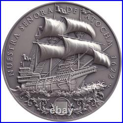 2022 Niue Nuestra Senora de Atocha 2oz Silver Antiqued Coin with real Atocha inlay