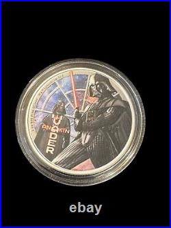 2022 Niue Star Wars Darth Vader Colorized Glow In Dark. 999 Silver Coin