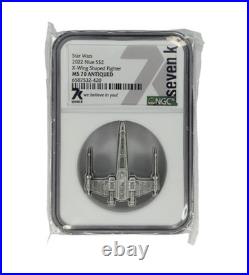 2022 Niue Star Wars X-Wing Shaped Fighter 1 oz Silver MS70 Antiqued