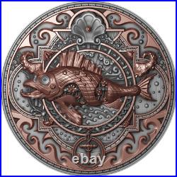2022 Niue Steampunk Metal Fish 2oz Silver Antiqued Coin