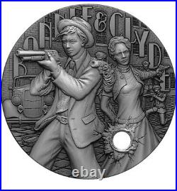 2022 Niue The Gangsters Bonnie & Clyde UHR 2 oz Silver Antiqued Coin 500 Made