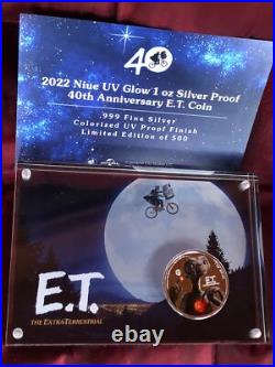 2022 Niue UV Glow 1 oz Silver Proof E. T. 40th Anniversary 500 Mintage
