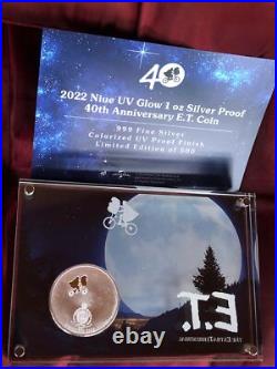 2022 Niue UV Glow 1 oz Silver Proof E. T. 40th Anniversary 500 Mintage