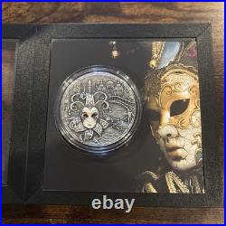 2022 Niue Venetian Mask II 2oz Antiqued, Diamond. 999 Silver Coin 5$ /500